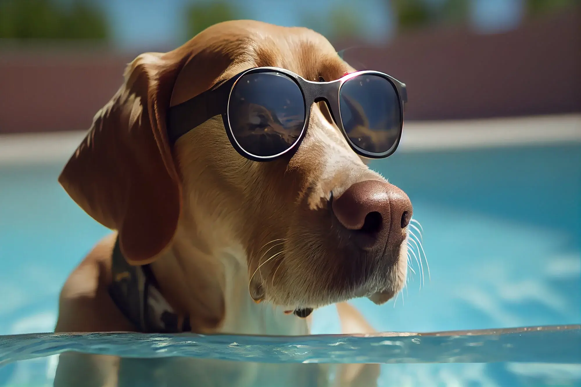 Cachorro na piscina